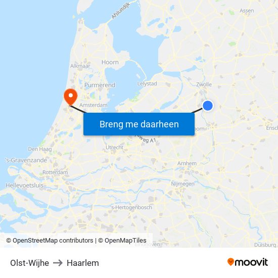 Olst-Wijhe to Haarlem map