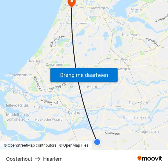 Oosterhout to Haarlem map