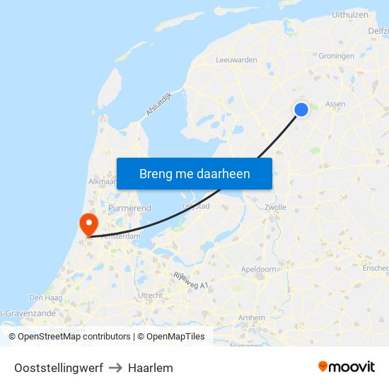 Ooststellingwerf to Haarlem map