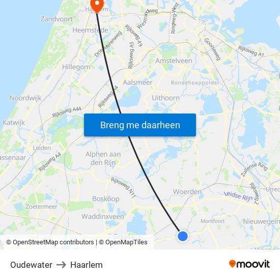 Oudewater to Haarlem map