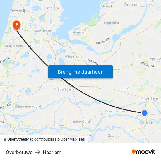 Overbetuwe to Haarlem map
