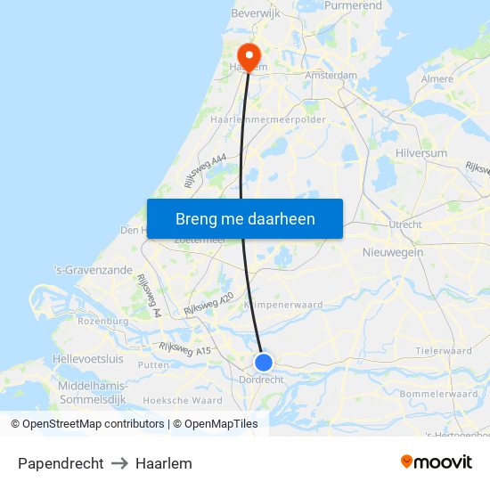 Papendrecht to Haarlem map