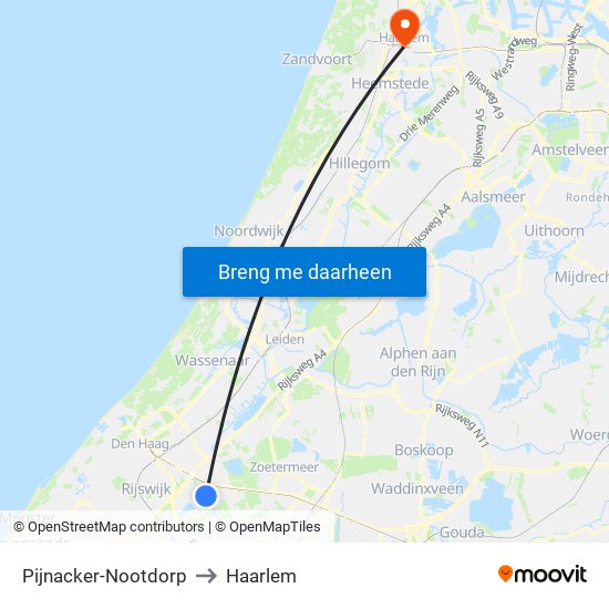 Pijnacker-Nootdorp to Haarlem map