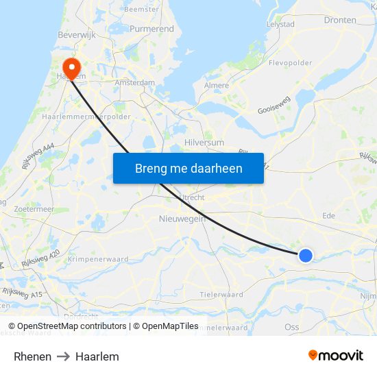 Rhenen to Haarlem map