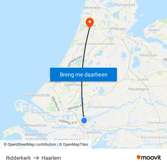 Ridderkerk to Haarlem map