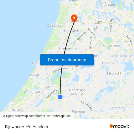 Rijnwoude to Haarlem map
