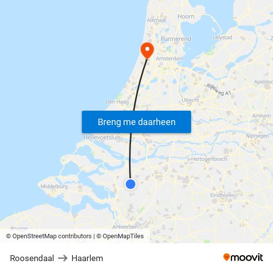 Roosendaal to Haarlem map