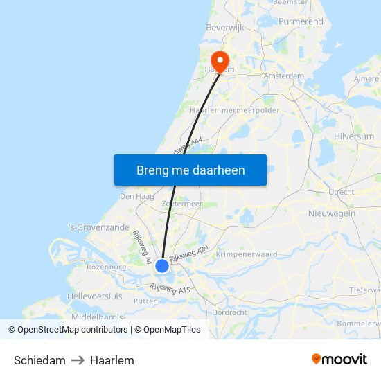 Schiedam to Haarlem map