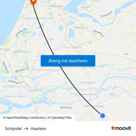Schijndel to Haarlem map