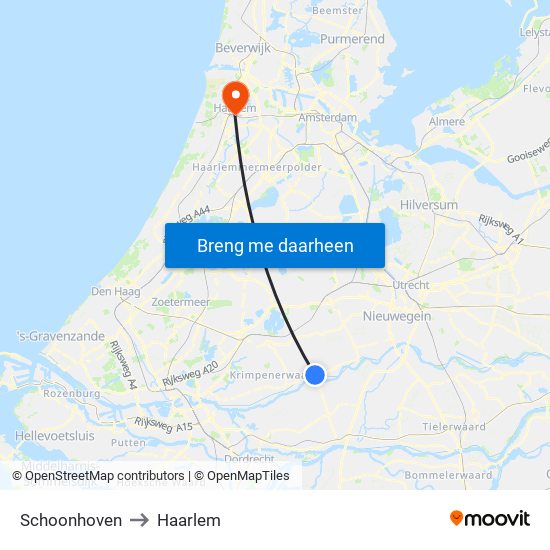 Schoonhoven to Haarlem map