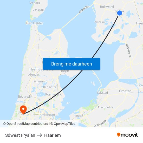 Sdwest Fryslân to Haarlem map