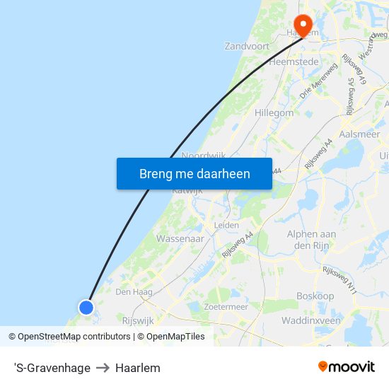 'S-Gravenhage to Haarlem map