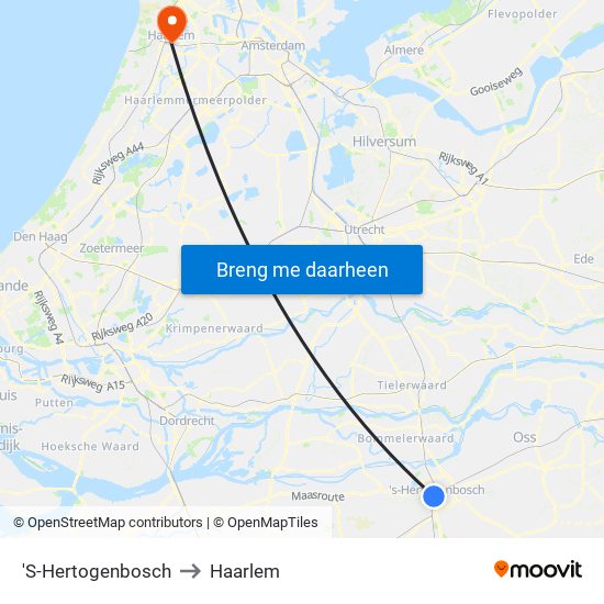 'S-Hertogenbosch to Haarlem map