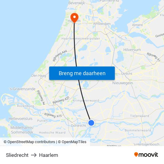 Sliedrecht to Haarlem map