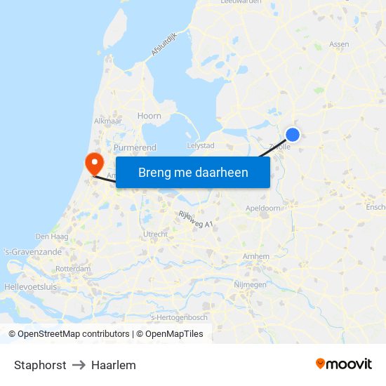 Staphorst to Haarlem map