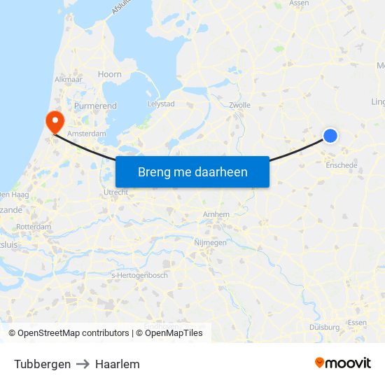 Tubbergen to Haarlem map