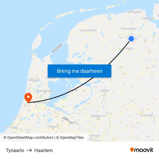Tynaarlo to Haarlem map