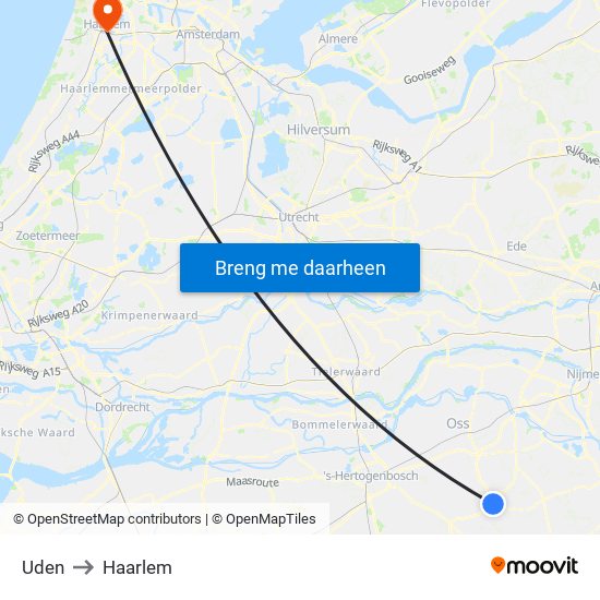 Uden to Haarlem map