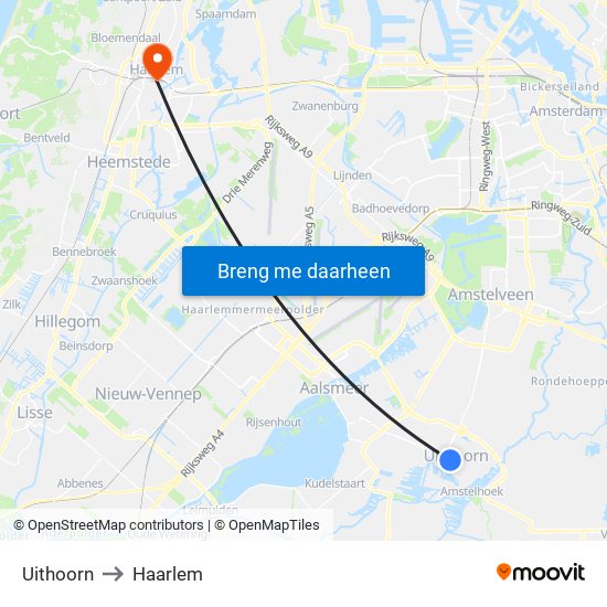 Uithoorn to Haarlem map