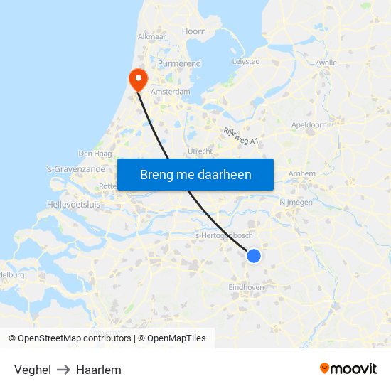 Veghel to Haarlem map