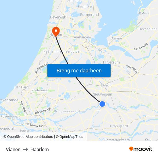 Vianen to Haarlem map