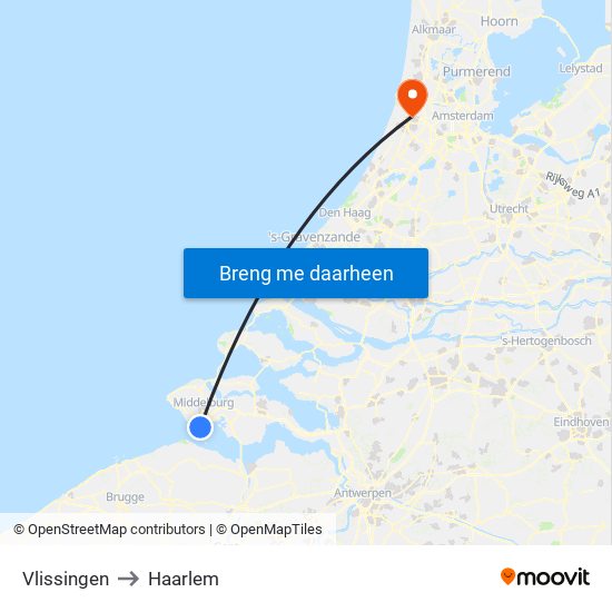 Vlissingen to Haarlem map
