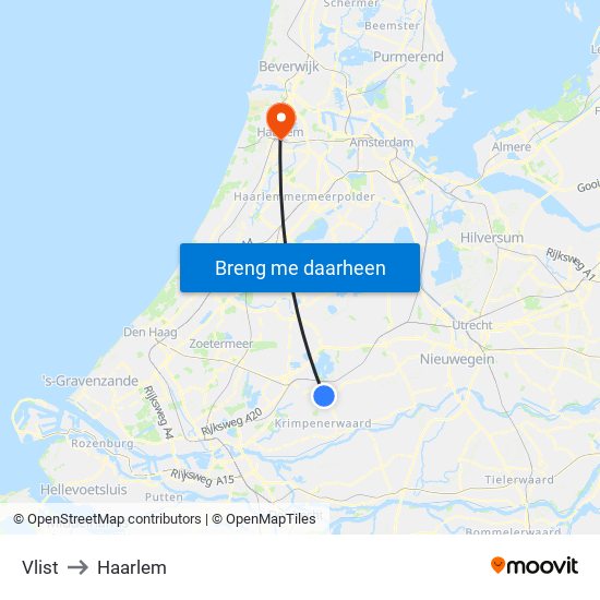 Vlist to Haarlem map