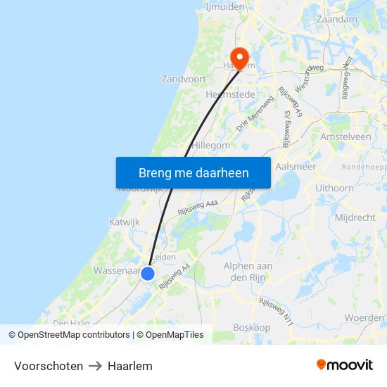 Voorschoten to Haarlem map