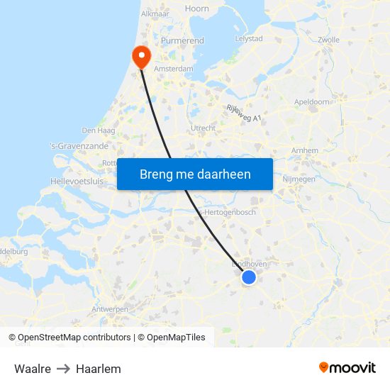 Waalre to Haarlem map