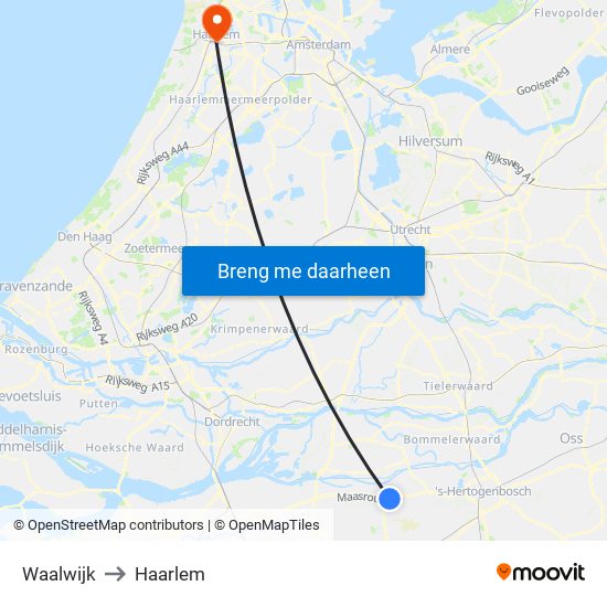 Waalwijk to Haarlem map