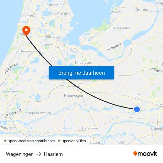 Wageningen to Haarlem map