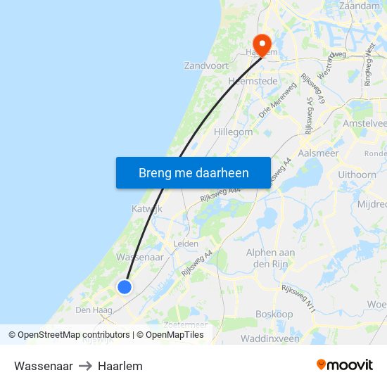 Wassenaar to Haarlem map
