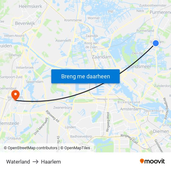 Waterland to Haarlem map
