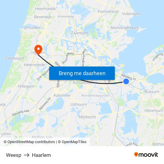 Weesp to Haarlem map