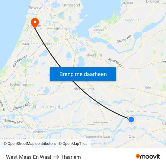 West Maas En Waal to Haarlem map