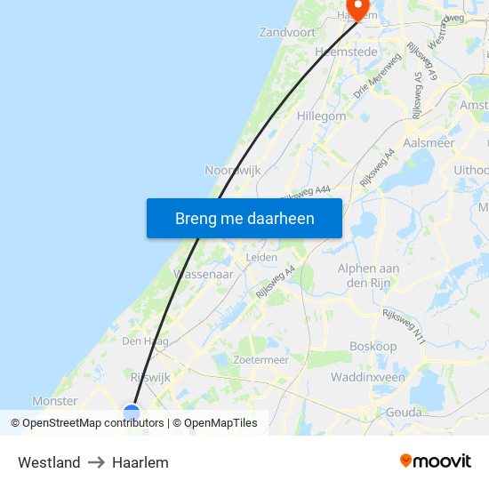 Westland to Haarlem map