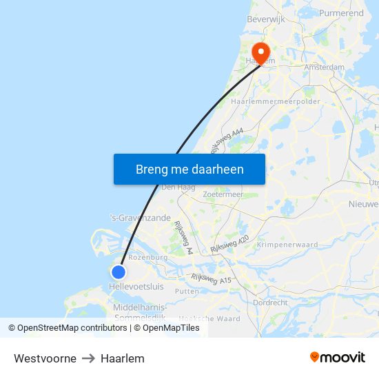 Westvoorne to Haarlem map