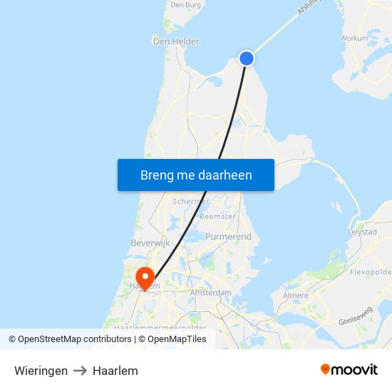 Wieringen to Haarlem map