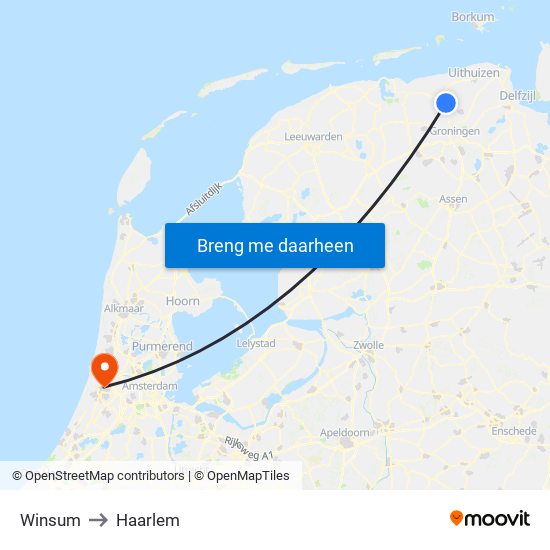 Winsum to Haarlem map