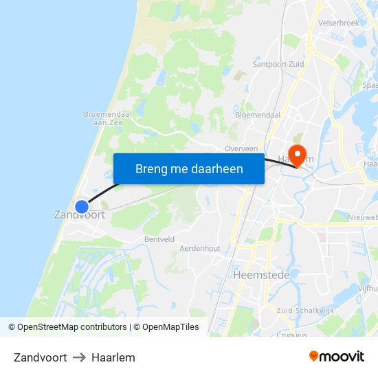 Zandvoort to Haarlem map