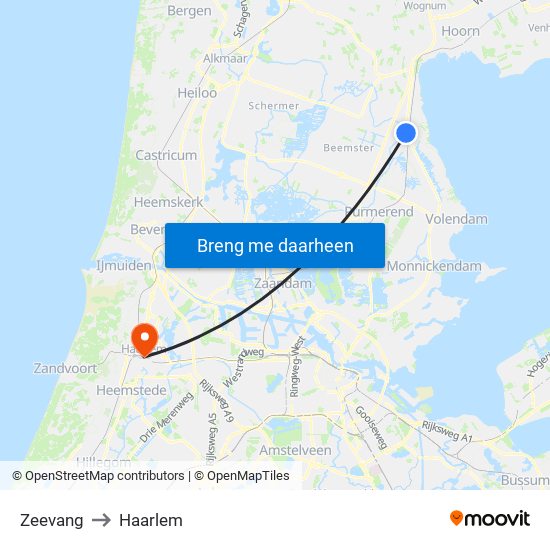 Zeevang to Haarlem map