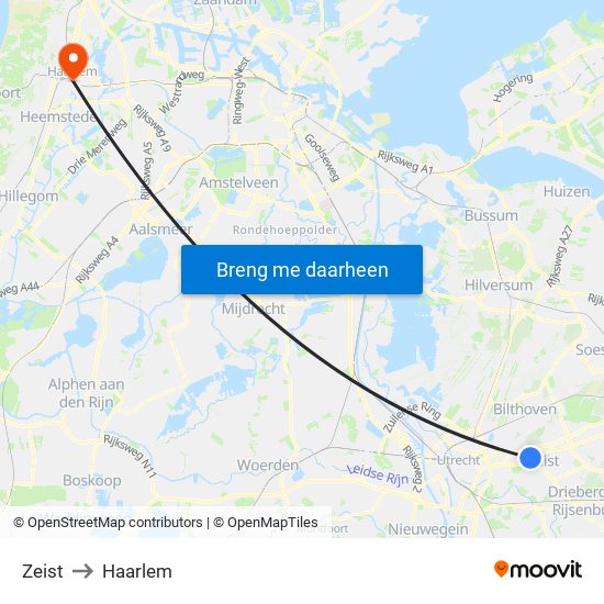 Zeist to Haarlem map