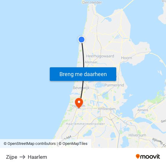 Zijpe to Haarlem map