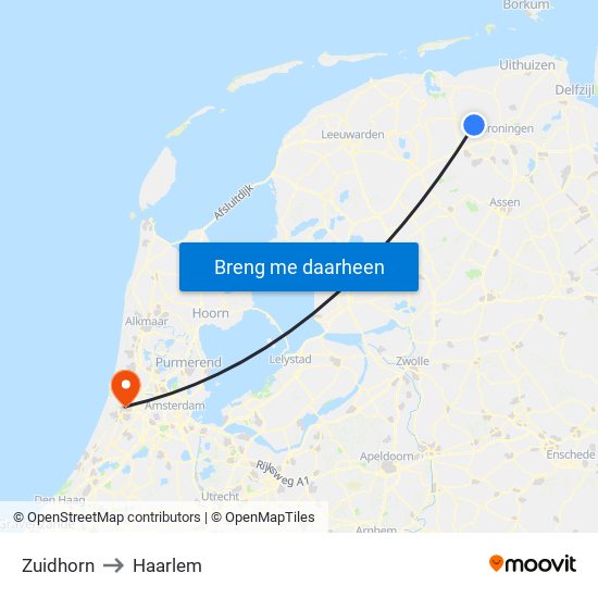 Zuidhorn to Haarlem map