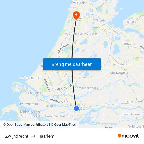 Zwijndrecht to Haarlem map