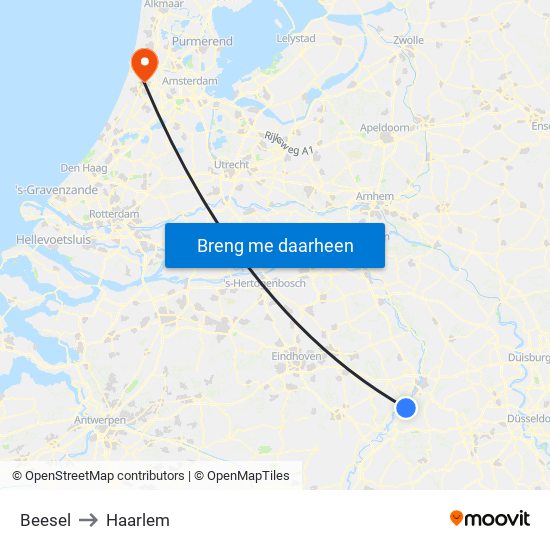 Beesel to Haarlem map