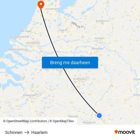 Schinnen to Haarlem map