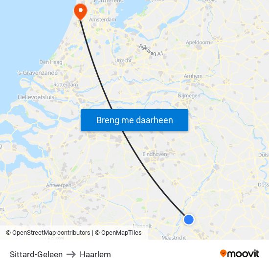 Sittard-Geleen to Haarlem map
