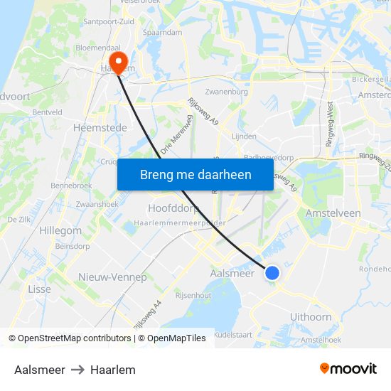 Aalsmeer to Haarlem map