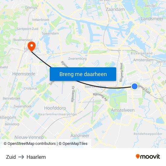 Zuid to Haarlem map